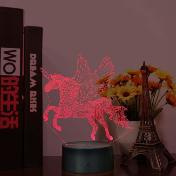 Unicorn 3D nattlampa för barn, Illusion Lamp Touch Bord D