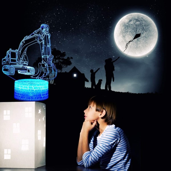 Grävmaskin nattlampa för barn, 16 färger 3D LED Illusion De