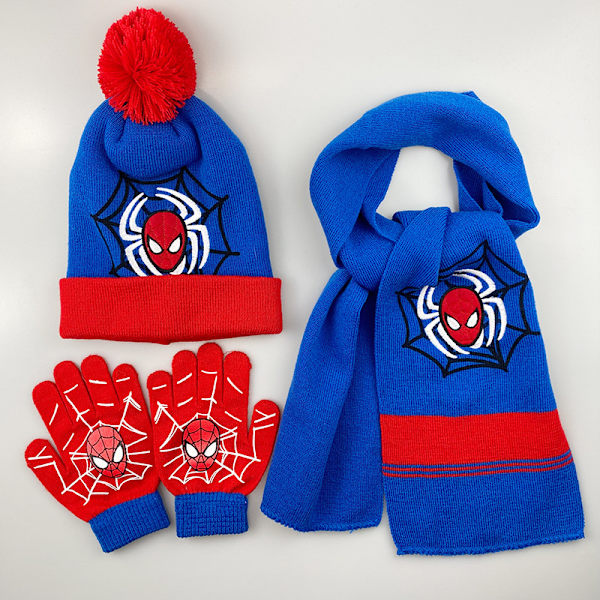 Marvel Spider-Man Vinterlue for Barn - Hette, Hansker og Halsduk for Gutter og Småbarn - 3-delt Sett med Varmt Pom-Pom Beanie og Tilbehør E