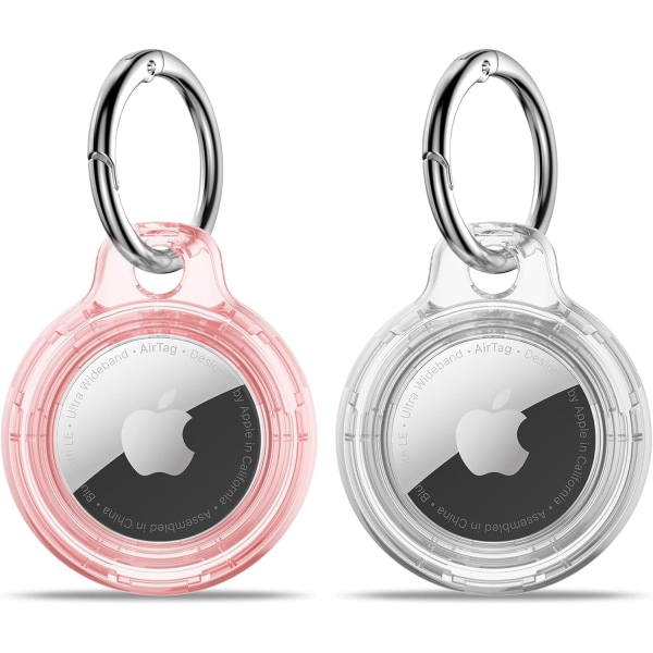 【2-pakning】 Airtag-holder Air Tag-etui med nøkkelring, anti-ripe Airtags nøkkelring for Apple Air Tags, Airtag-tilbehør for GPS Item Finder Tracker, Clear Clear Pink