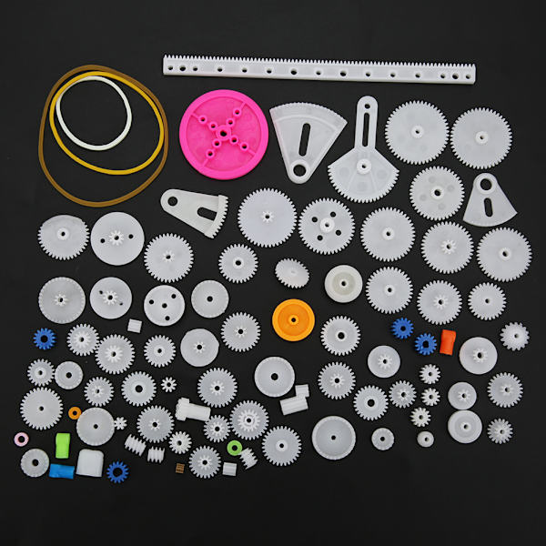 85 stk. plastgear, spindel, rem, remskive, akselmuffe sæt DIY videnskabelig modelfremstilling