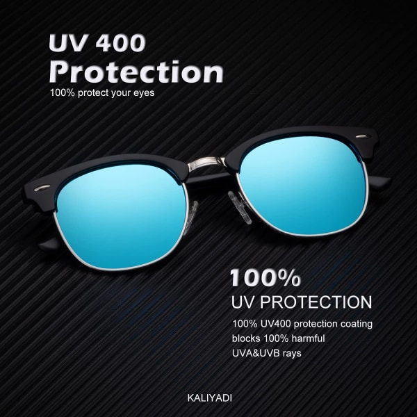 Polariserade solglasögon för män och kvinnor Halvramfria bågar Körsolglasögon UV-skydd Blue Silver Rim