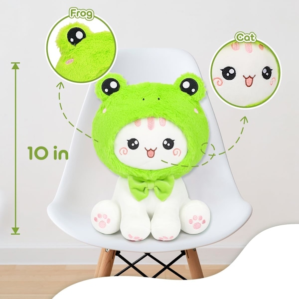 Söt Groda Katt Plyschleksak 10\" Kawaii Kattunge Fylld Djur, Katt Groda Plushie Kudde Present till Barn Frog Cat
