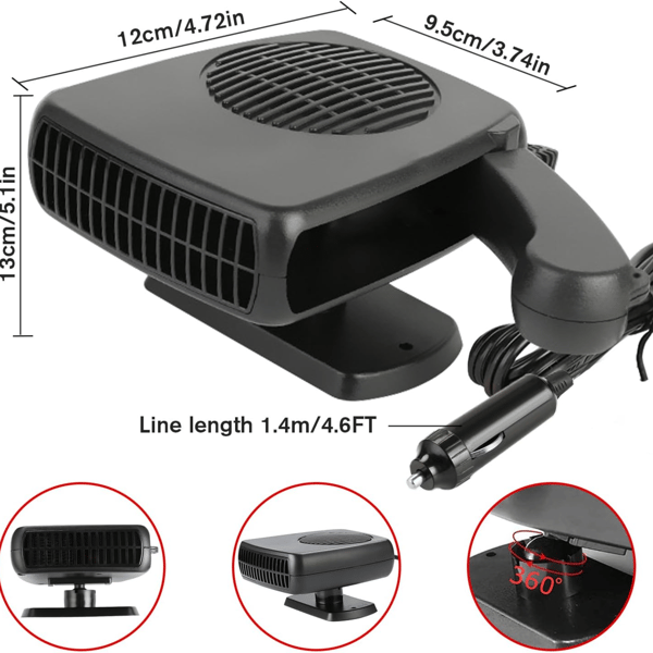 12V 150W 2-i-1 Bilvarmer & Køleventilator - Varme-/Køletilstande, Bilrudeafdugger, Universal Bilvarmer til Alle Biler