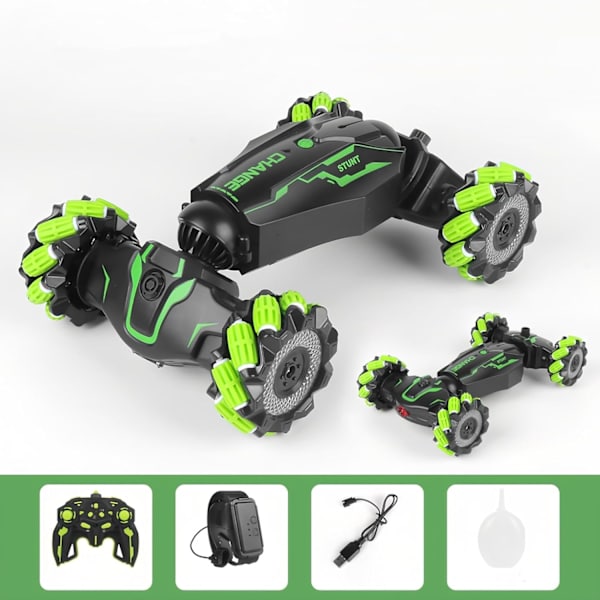 Oppgradert håndgestkontrollert RC Stuntbil med lys, musikk, spraytåke, gestkontrollert transformert bil, 360° spinn, terrengmonstertruck for gutter Green