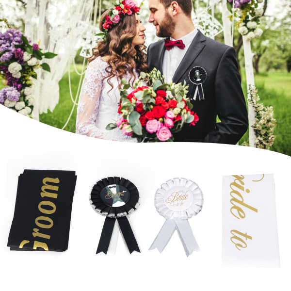 Bryllupssash Bælte Brudgom til at Være Brud til at Være Pin Badge Dekoration Tilbehør til Fest Foto Nøgleord