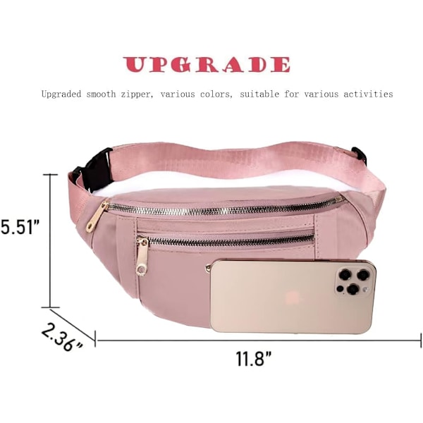 Fanny Packs Hofteveske for Kvinner, Vanntett Hofteveske med Justerbar Rem for Reise Sport Løping Pink