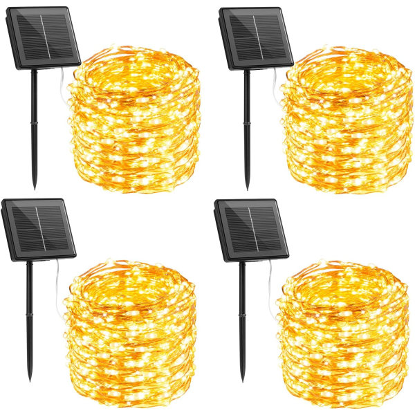 Solcellslingor utomhus vattentäta, 4-pack totalt 72 fot 800 LED solcellslampor med 8 lägen, blinkande solcellslampor utomhus för uteplats Y Warm White4