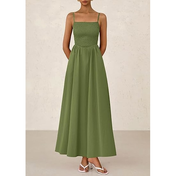 Smock-maxikjoler til kvinder 2025 Sommer Strandkjole Casual Spaghetti Strop Swing A Linje Lang Flydende Kjole XL