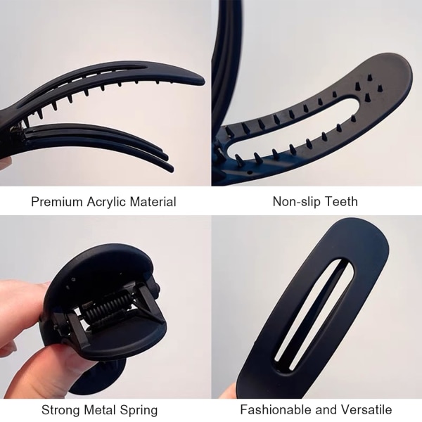 4 st platta hårklämmor för kvinnor - Flat Lay Claw Clip | Stora platta klämmor för hår | Matt platta kloklämma | Starkt grepp Lay Flat hårklämma Black，White