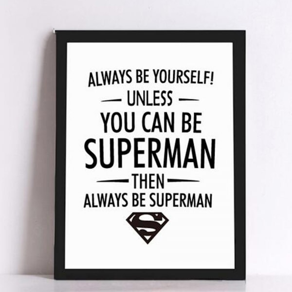 Svartvit Superman väggkonst canvas tryck affisch, enkel mode svartvit