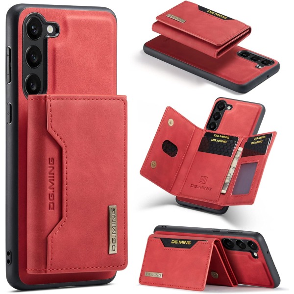 2-i-1 delat fodral, magnetiskt korthållarfodral i skyddande läder till Samsung med avtagbar korthållare Red Samsung Galaxy S21