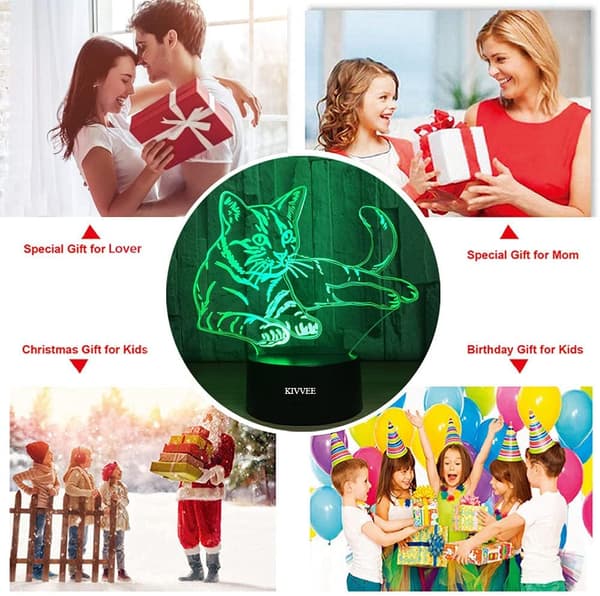 Katte Leker Visuell 3D Nattlys 2D Lampe Jul Fest