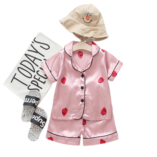 Little Boys Girls Summer Pyjamas Set Strawberry Pink,L