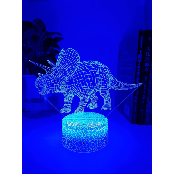 3D Dinosaur Night Light för barn, 16-färger med fjärrkontroll