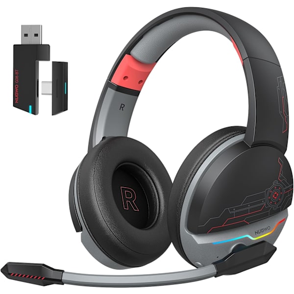 G08 Dual Langaton Pelikuuloke Mikrofonilla PS5:lle, PS4:lle, PC:lle, Mobiilille, Tabletille: 2.4Ghz Langaton + 5.3 Bluetooth - Kevyt - RGB-Valo - Punainen Red