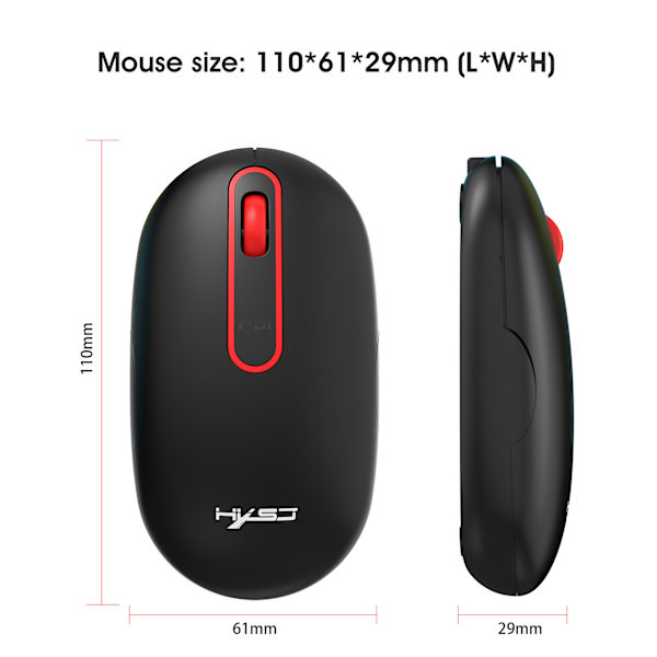 2.4G trådlös mus, tyst design, svart mus,