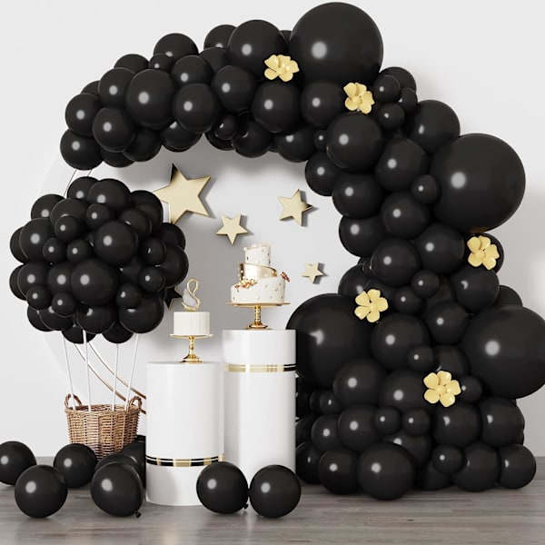 129 st svarta latexballonger i olika storlekar 18 12 10 5 tum festballongset för födelsedagsfest examen babyshower bröllopsballongdekoration Black