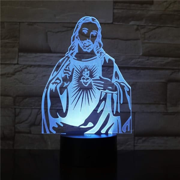 3D Optisk Illusionslampe Natlys LED Børn Kristne Jesu