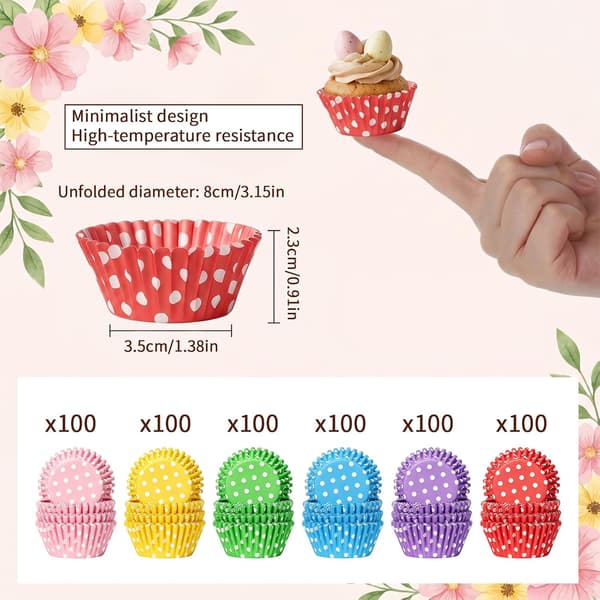 600 Mini Muffinsforme, Olietætte Papirbageforme til Fødselsdagsfest Dessert & Slikdekoration