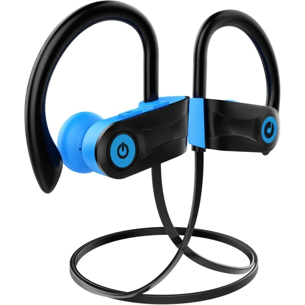 Bluetooth-hodetelefoner, trådløse Bluetooth 5.3-hodetelefoner med 16 timers spilletid, stereobass IPX7 vanntette øretelefoner for trening og sport Blue