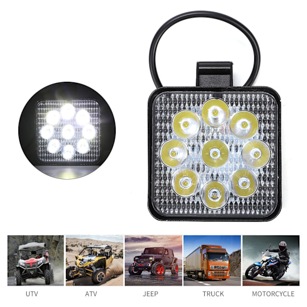 27W 9LED Kvadratisk Mini Arbeidslys Ekstra Lampe Bil Motorsykkel Modifikasjon Frontlys Svart