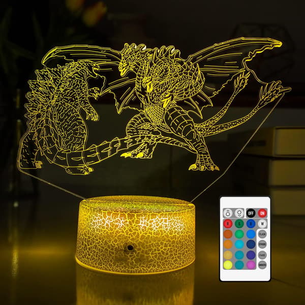 Godzilla vs. Tredobbelt Dragekonge Ghidorah 3D Natlampe