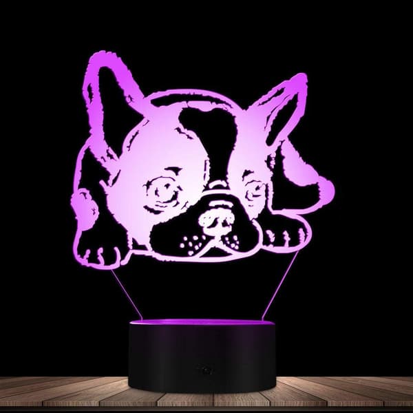 3D Illusjon Nattlys Fransk Bulldog LED Illusjon Nattlys