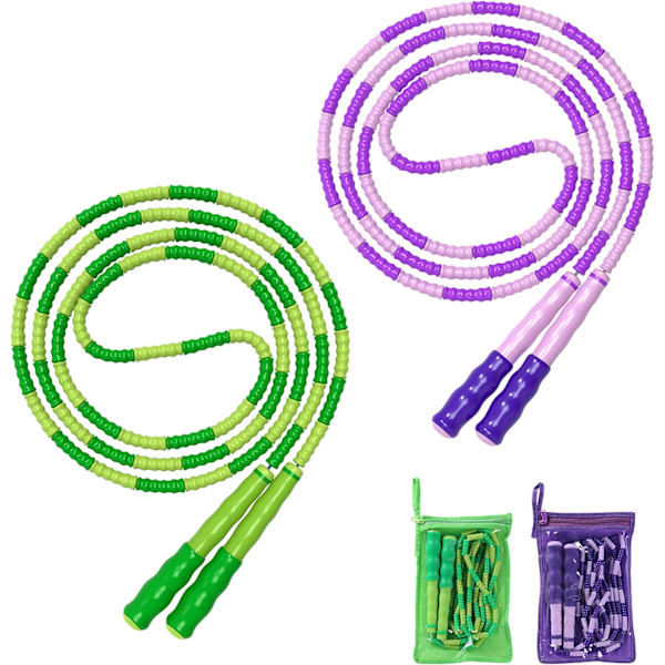 Hoppetov, justerbar længde, tangle-fri segmenteret blød perlekæde springtov, fitness hoppetov til børn, mænd og kvinder vægttab 9,2 fod Green Purple