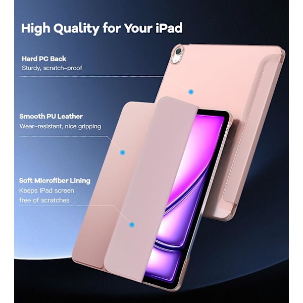 Etui til iPad Air 11 tommer, Slim Stand Cover til iPad Air 11-tommer, Understøtter Touch ID, Auto Vågn/Sov Smart Shell med Gennemskinnelig Ba Rose Gold ipad Air 11 (2024)