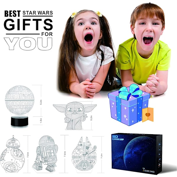 3D Illusion Star Wars Natlampe, 4 mønstre med timerfunktion