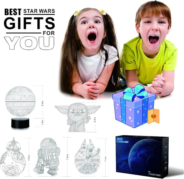 3D Illusjon Star Wars Nattlys, 4 Mønstre med Tidsfunksjon