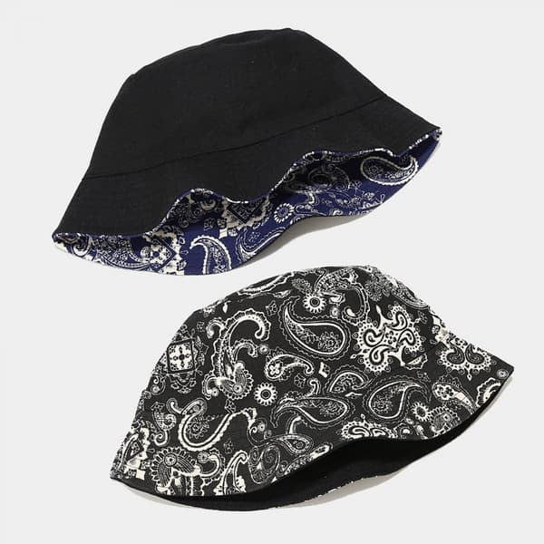 Unisex Cashew Flower Pattern Print Bucket-Hat Double-Side-We Blue
