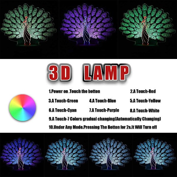 Färgglad Fenixlampa 3D Visuell Fenix LED Nattlampa Touch Switch och Fjärrkontroll