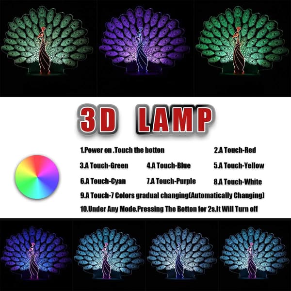 Farverig Phoenix Lampe 3D Visuel Phoenix LED Natlampe Touch
