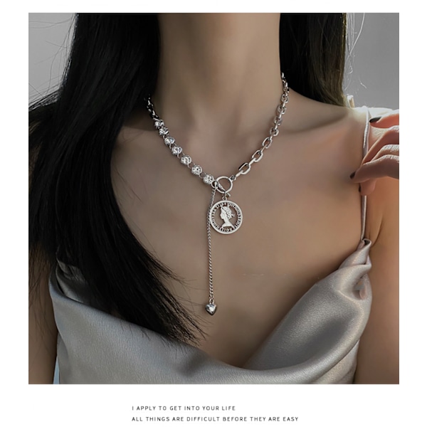 Silver Coin Pendant  Chain Necklace - Äkta och elegant minnessak smycken för kvinnor