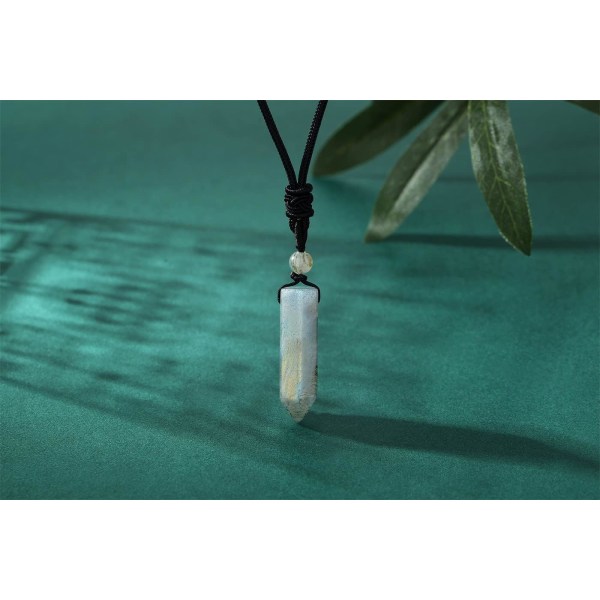 Krystall Halskjede for Menn Kvinner Justerbar Tau Sekskantet Punkt Helbredende Krystall Naturlig Stein Anheng Halskjeder Edelsten Smykker Grey Labradorite
