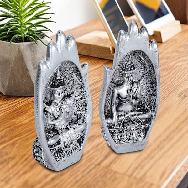 Resin Retro Art Vardagsrum Buddha Statyer Buddhistisk Figur Heminredning PrydnadSilver