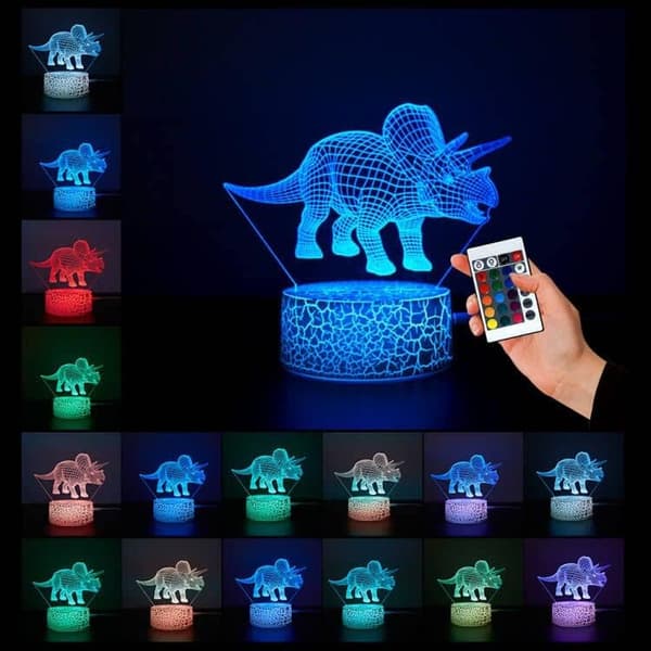 3D Dinosaur Nattlampe for Barn/Gutter/Jenter med Fjernkontroll