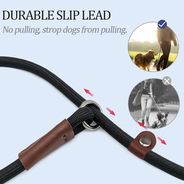 Slip Lead Kontrol Line til Hunde Ingen Træk, 13+ Farver Klassisk Hundeline 6FT Kæledyrsline, 1/4\\u201d Rebline til Små Mellemstore Dyr black 6ft*1/4"