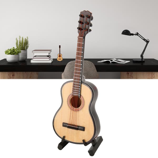 Trägitarrmodell utsökt polering miniatyrgitarr prydnad med stativ för samlingsskärm