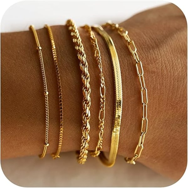 Guld Armband för Kvinnor Vattentäta, 14K Äkta Guld Smyckeset för Kvinnor Trendiga Tunna Snygga Stackbara Modeaccessoarer Presenter för Kvinnor Gold