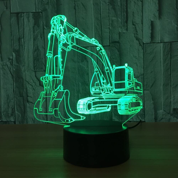 Optisk Illusion 3D Grävmaskin Nattlampa 16 Färger Byter USB Ström Fjärrkontroll Touch Switch Dekorlampa LED Bordsslampa Födelsedag Barn K