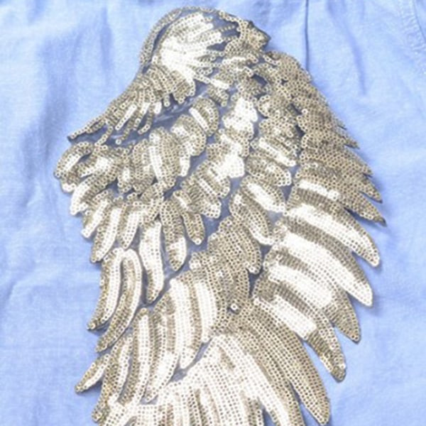 2 stk. Englevinger Sequin Patches Sølv Stryge På Broderede Patches Dekoration til DIY Tøj Nederdel Taske Sko