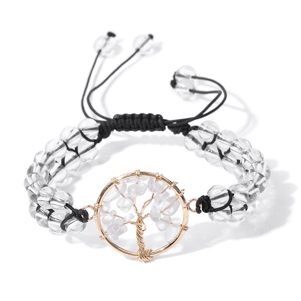 Halvädelstenar Kristall Runda Pärlor Justerbara Flätade Makrame-Kvastar Armband - Handgjorda Boho Wrap Armband för Kvinnor Män White