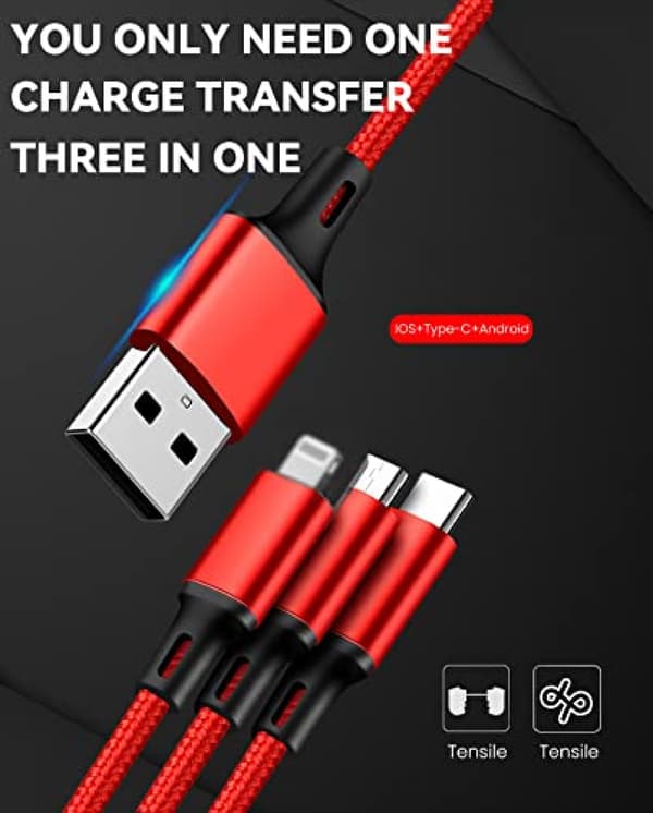 Universelt 3-i-1 nylonflettet USB-ladekabel, 1,2 m