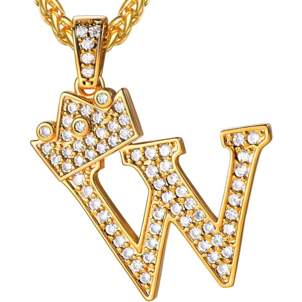 Krona Initial A-Z Halsband, Iced Out Letter Hänge med 22-24 Tums Kedja, Män Kvinnor Bling Hip Hop Alfabet Namn Smycken Present Stora Initialer Halsband W 18K Gold