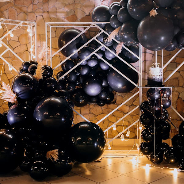129 st svarta latexballonger i olika storlekar 18 12 10 5 tum festballongset för födelsedagsfest examen babyshower bröllopsballongdekoration Black