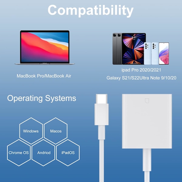 2 st USB C SD-kortläsare, Tiansong Memroy-kortläsare Trail Camera Viewer för Android Type C OTG-enhet Bärbar SD-kortadapter för MacBook Air/Pro