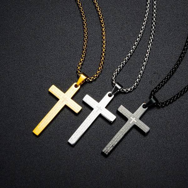 Ristiriipus miehille Ristiriipus VOIMAA Raamatun jae Ruostumattomasta teräksestä valmistettu kaulakoru Bible Black Cross